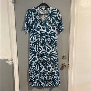 GORMAN Teal and White Leaf Print Dress Size 8